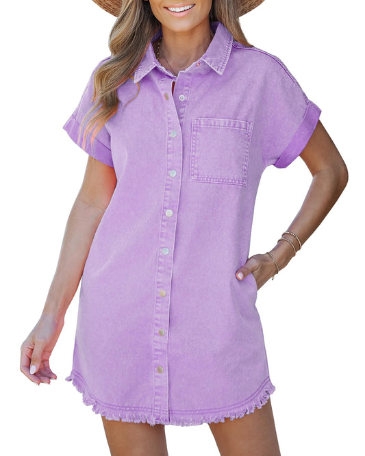 The DenimLuxe Frayed Shirt Dress — Casual Style Made Simple + 50% OFF