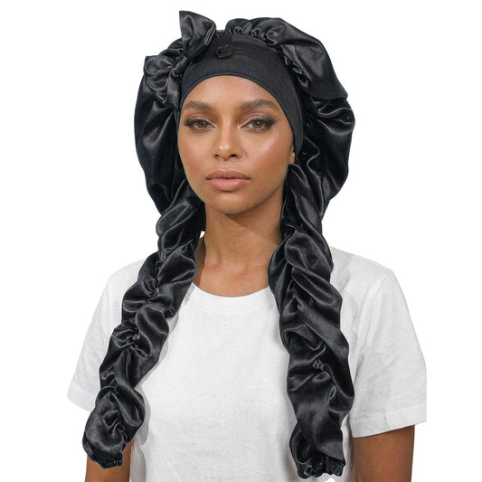 Duskveil – Extra-Long Twin-Tube Satin Bonnet for Braids, Locs & Curls + 50% OFF