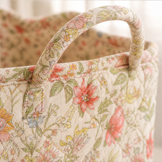 Meadowstow – Foldable Quilted Floral Storage Basket with Carry Handles + 50% OFF