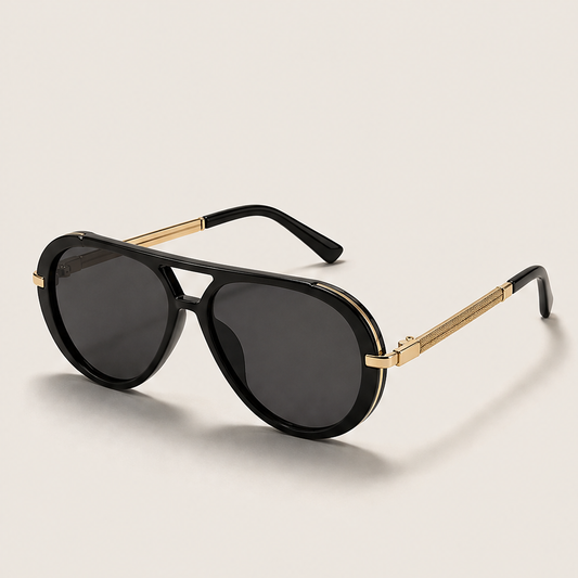 Solvista – Retro Double-Bridge Aviator Sunglasses with Gold Metal Temples - Buy 1 + 1 FREE