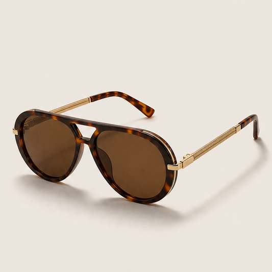 Solvista – Retro Double-Bridge Aviator Sunglasses with Gold Metal Temples - Buy 1 + 1 FREE