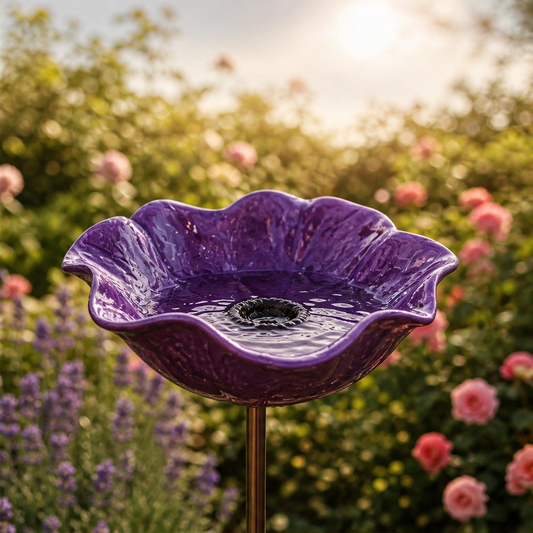 Wrenvale – Handmade Metal Flower Garden Stake with Built-In Bird Bath & Pollinator Bowl + 50% OFF
