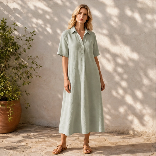 Marisol™– Breathable Linen-Blend Relaxed Midi Shirt Dress + 50% OFF