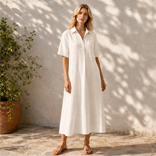 Marisol™– Breathable Linen-Blend Relaxed Midi Shirt Dress + 50% OFF
