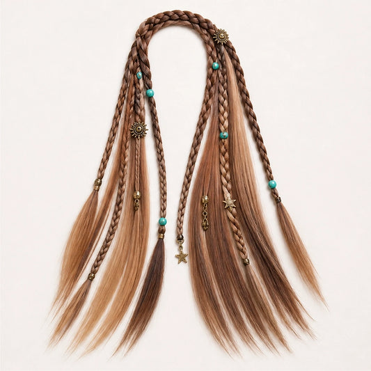 Solmane – Boho Pre-Braided Clip-In Hair Extensions with Beads, 20" (2 Pcs) +50% OFF