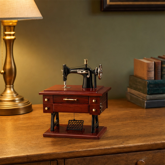 Threadwell™ – Vintage Sewing Machine Music Box with Moving Parts & Drawer Melody + 50% OFF