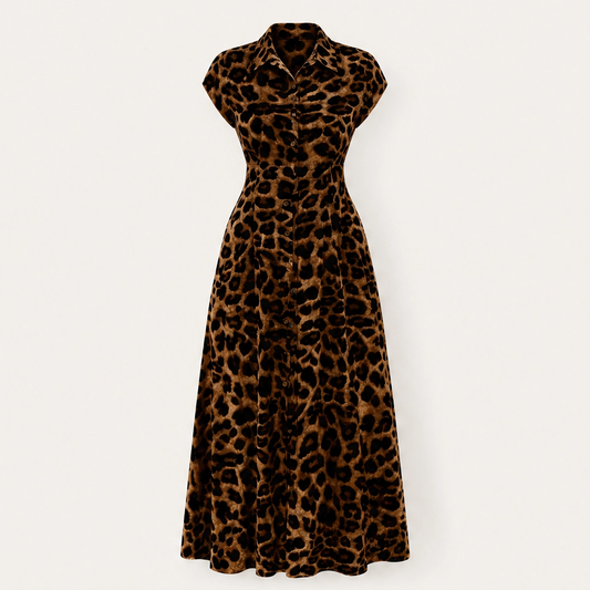 Velmara™ – Leopard Print Lapel Collar Belted Midi Dress + 50% OFF