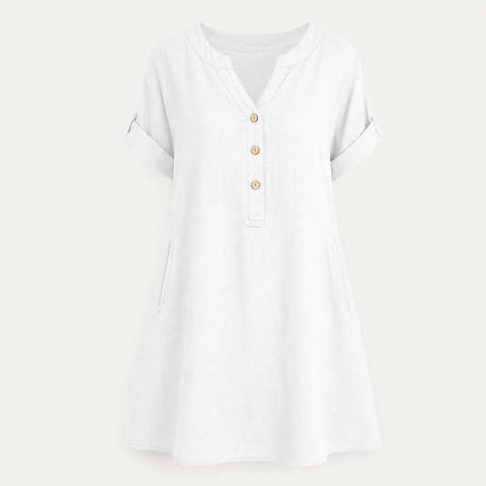 Willowmere™  – V-Neck Cotton-Blend Tunic Dress with Pockets + 50 % OFF