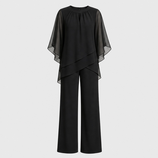 Drapelle™ – Asymmetric Layered Top & Wide-Leg Pants Two-Piece Set + 50% OFF