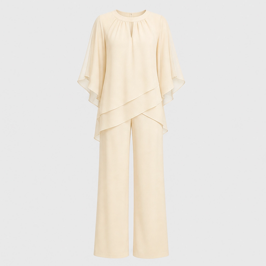 Drapelle™ – Asymmetric Layered Top & Wide-Leg Pants Two-Piece Set + 50% OFF