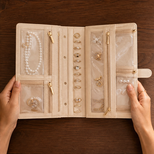 Cameo™ – Quilted Travel Jewelry Book with Tangle-Free Grid Pockets + 50% OFF