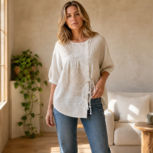 Linelle™ – Textured Embroidered Soft Linen Blouse +50% OFF