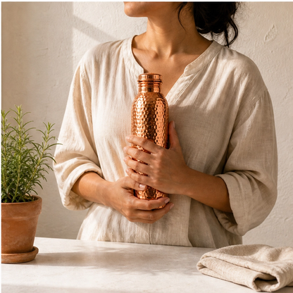 Emberwell – One-Piece Solid Copper, Plastic-Free Hammered Water Bottle + 50% OFF