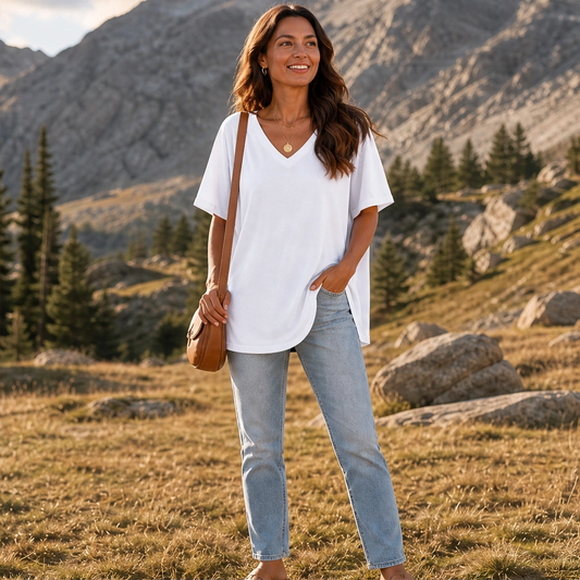 Velline™ – Soft Flowy-Hem V-Neck Loose T-Shirt + 50% OFF