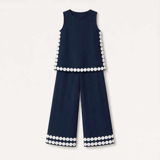 Velisse™ – Lace-Trim Sleeveless Top & Wide-Leg Trouser Set + 50% OFF