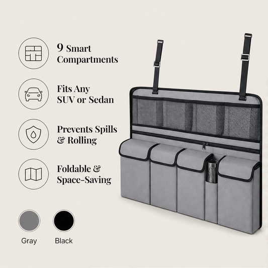 Trunkwell – Hanging Multi-Pocket Car Trunk Storage Organiser + 50% OFF features