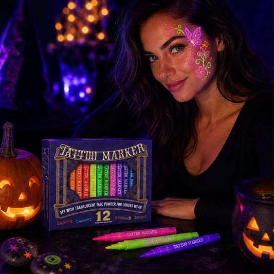 Glintforge – UV Glow Tattoo Markers, Skin-Safe Fluorescent Ink Set + 1+1 FREE lifestyle