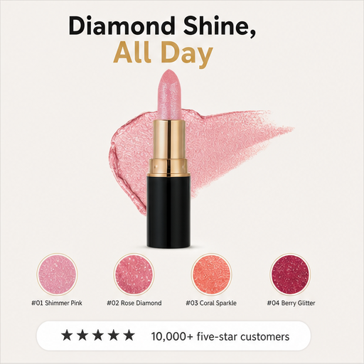 Glazelle – Waterproof Diamond Glitter Lip Gloss Lipstick features