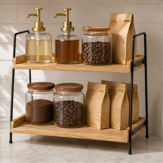 Oakferry – Solid Wood 2-Tier Countertop Organiser Shelf + 50% OFF lifestyle