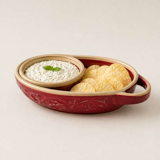 Olivara – Divided Ceramic Dip Bowl with Handle + 50% OFF Red