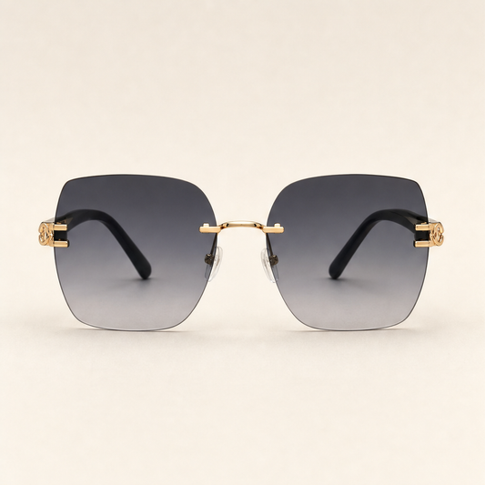 Vaelora – Oversized Rimless UV400 Statement Sunglasses Black