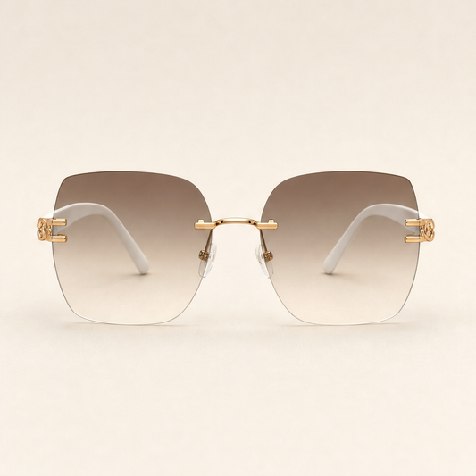 Vaelora – Oversized Rimless UV400 Statement Sunglasses White