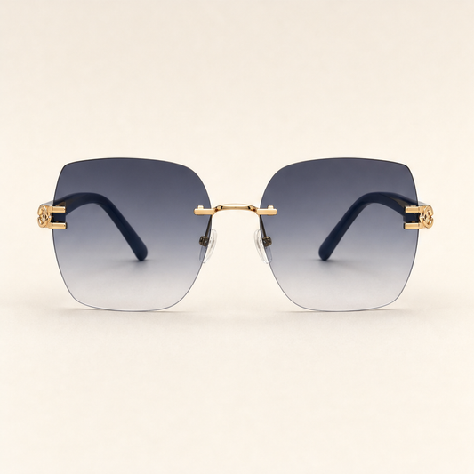 Vaelora – Oversized Rimless UV400 Statement Sunglasses Navy
