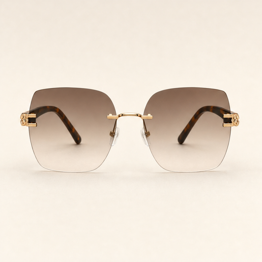 Vaelora – Oversized Rimless UV400 Statement Sunglasses Tortoise