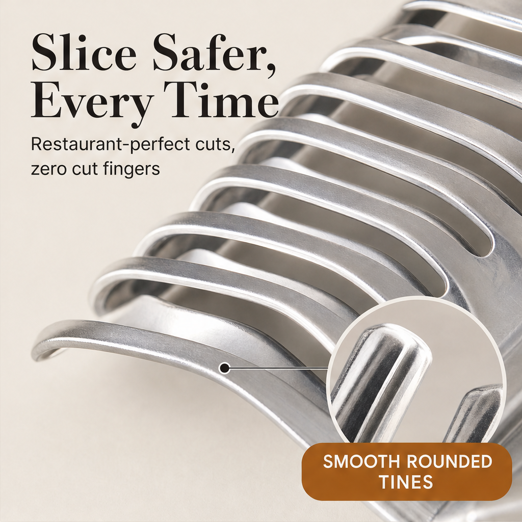 Slicewell – Finger-Safe Comb Slicer for Tomatoes, Lemons & Onions + 50% OFF features