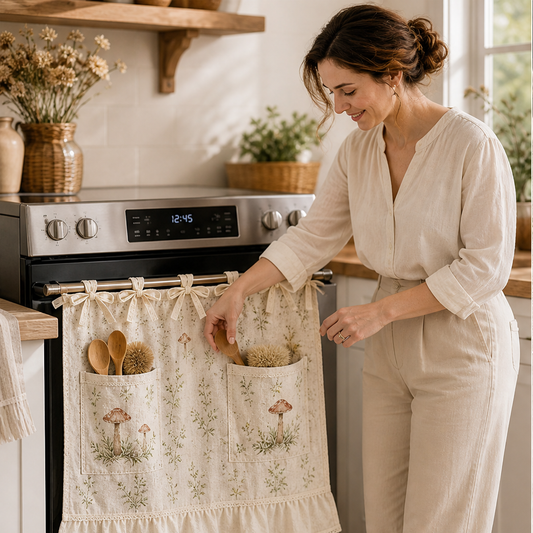 Fernhollow – Botanical Print Linen Oven Skirt Curtain with Pockets + 50% OFF lifestyle