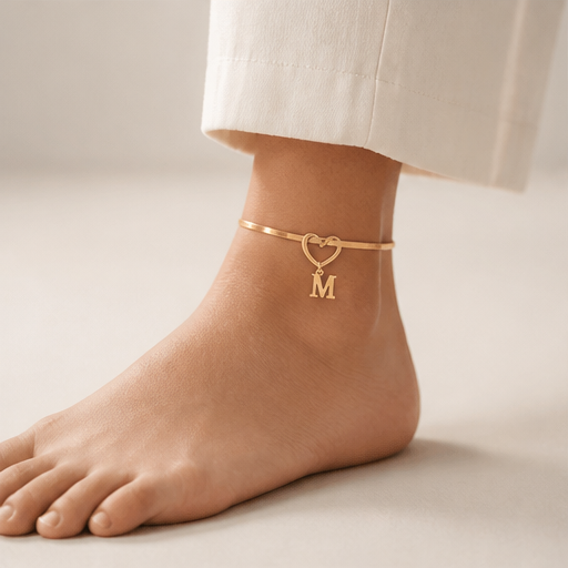 Amberwick – Personalised Heart-Link Initial Anklet with Snake Chain lifestyle