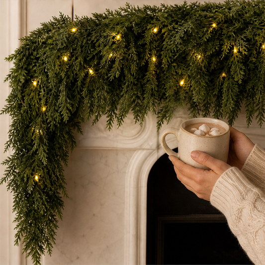 Cedarwick – Pre-Lit Realistic Cedar Garland with 50 Warm LED Lights + 50% OFF lifestyle