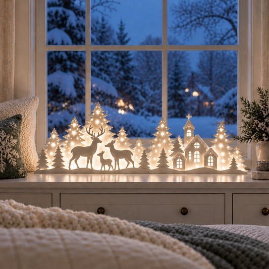 Glowmere – Light-Up Deer & Village Scene 2-Piece Window Decor + 50% OFF lifestyle