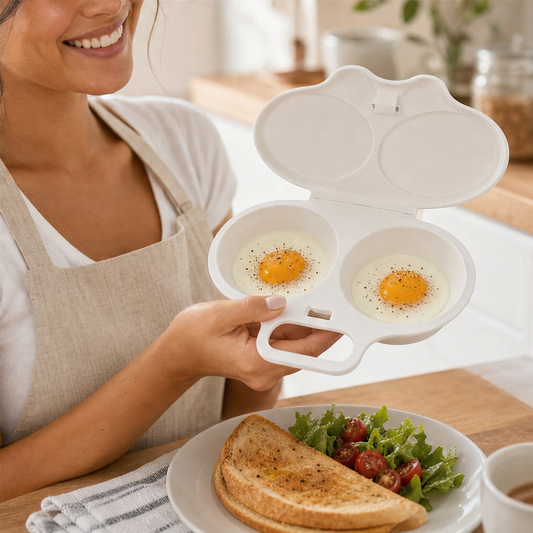 Yolkery – 2-Minute No-Mess Microwave Egg Poacher with Splash-Proof Lid + 1+ 1 FREE lifestyle