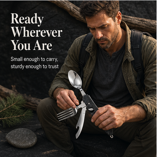 Packfork – 4-in-1 Folding Camp Utensil Set features