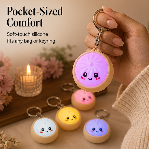 Bunwick – Touch-Sensing Glow Pressable Dumpling Fidget Keychain features