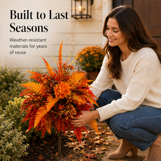 Layeum – Layered Fern & Berry Autumn Garden Stake Arrangement features