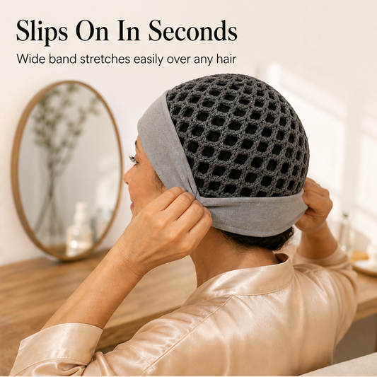 Meshley – Breathable Crochet Mesh Bonnet for Cool, Tangle-Free Sleep + 1+1 FREE detail