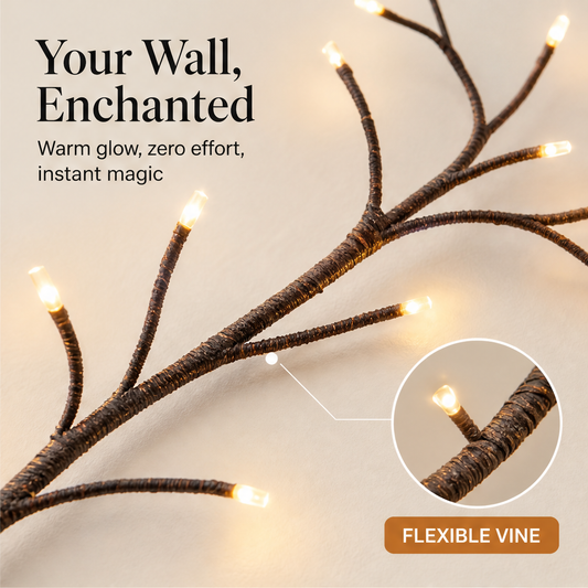 Willowmere – Warm LED Willow Vine Wall Light, 8 Modes + 50% OFF features