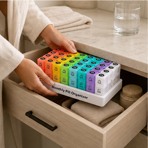 DoseCraft – Snap-Lock 32-Day AM/PM Pill Organiser with Stickers lifestyle