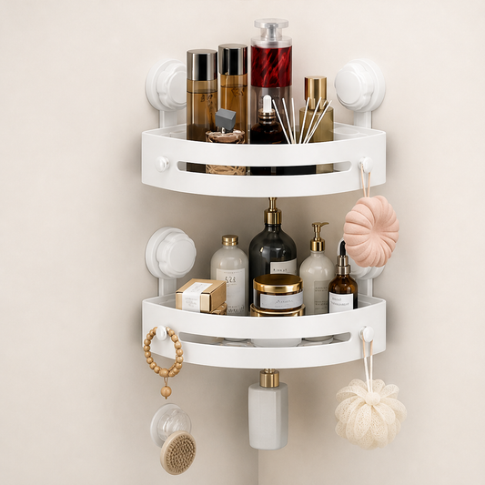 Corravo – No-Drill 3-Tier Corner Shower Storage Rack + 50% OFF White