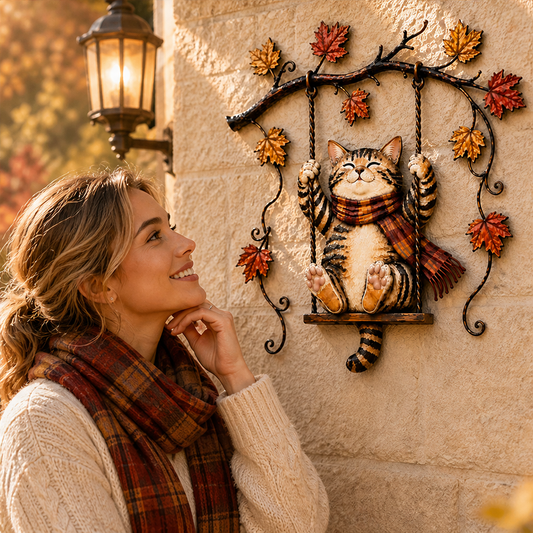 Foxglow – Hand-Painted Swinging Cat Autumn Metal Wall Decor + 50% OFF lifestyle
