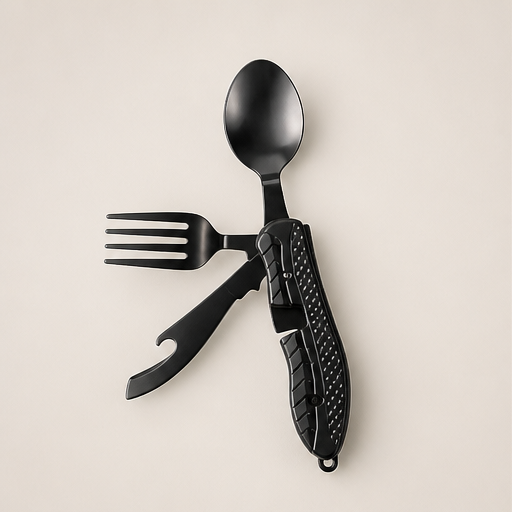 Packfork – 4-in-1 Folding Camp Utensil Set Black