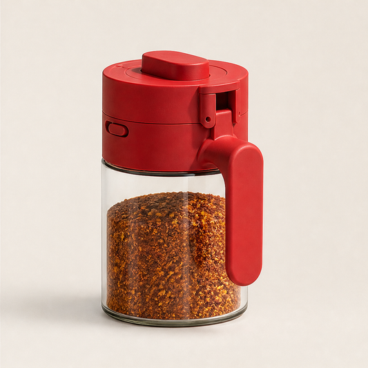 Spicenook – Built-In Spoon, Flip Lid, Mess-Free Glass Spice Jar + 50% OFF Red
