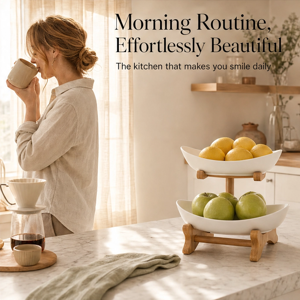 Grovely™ – Stackable Bamboo Multi-Tier Fruit Basket & Countertop Organizer + 50% OFF