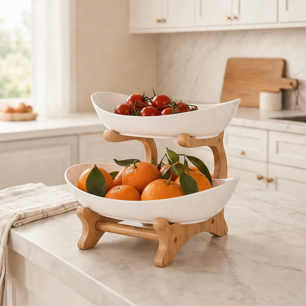 Grovely™ – Stackable Bamboo Multi-Tier Fruit Basket & Countertop Organizer + 50% OFF