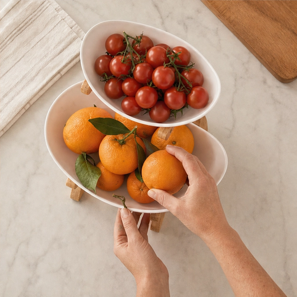 Grovely™ – Stackable Bamboo Multi-Tier Fruit Basket & Countertop Organizer + 50% OFF