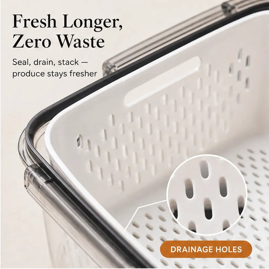 CrispHaven – Stackable Fridge Organizer Set with Drain Colander & Airtight Lids (5-Pack) + 50% OFF