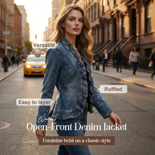 Willowcuff™ – Ruffle-Trim Open-Front Lightweight Denim Jacket + 50% OFF