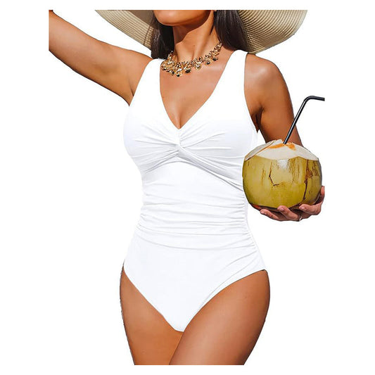Marésa™ – Tummy-Control One-Piece Swimsuit with Ruched Panel & V-Neck + 50% OFF